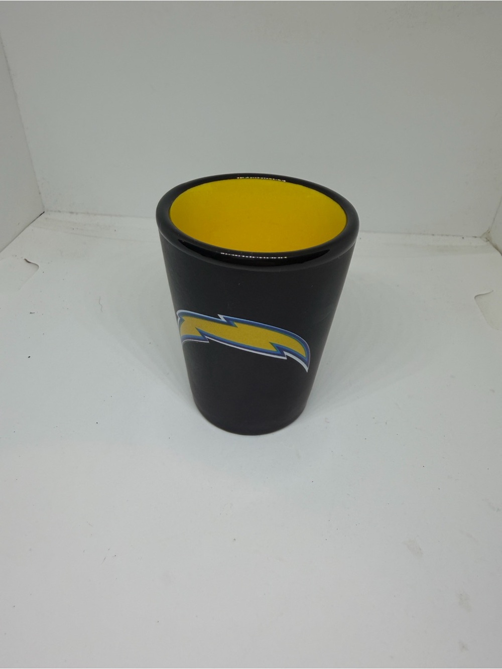 Chargers Football Shot Glass with Yellow Interior and Lightning Accent